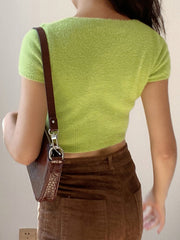 Spring Melody Square Neck Crop Knit Top