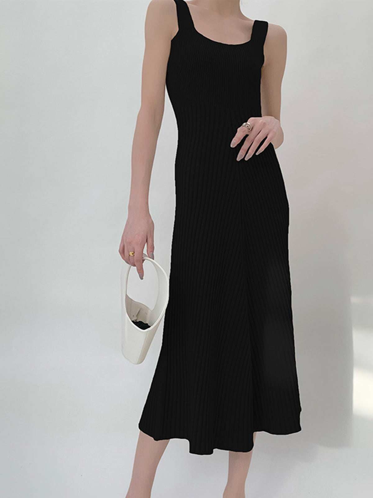 Solid Flowy Knit Midi Dress