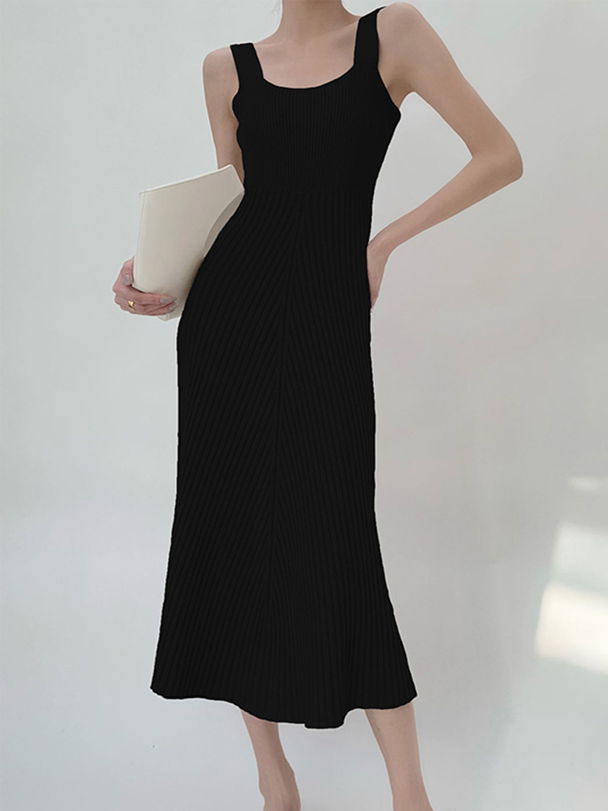 Solid Flowy Knit Midi Dress