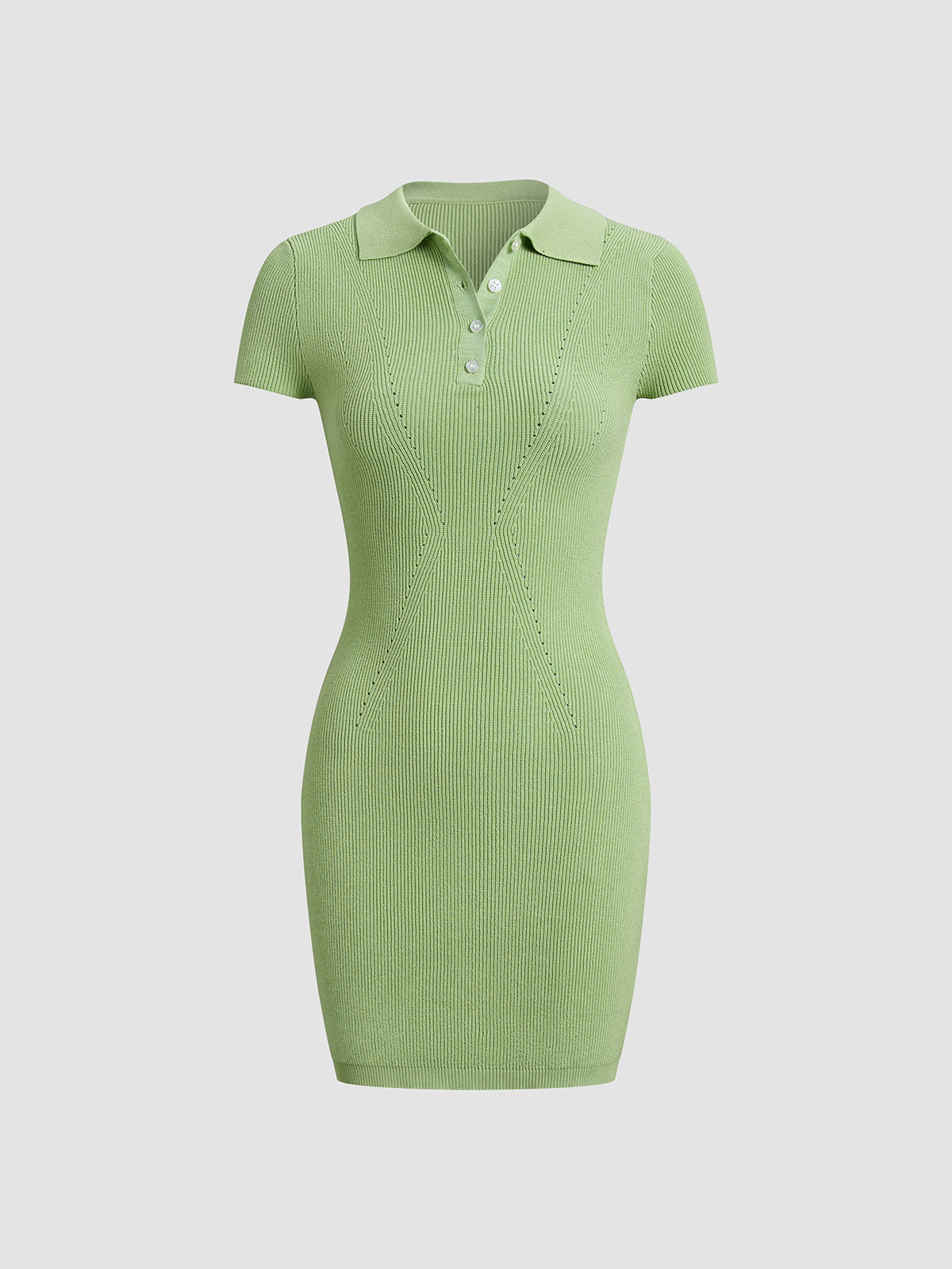 Button Up Collared Polo Knit Short Dress