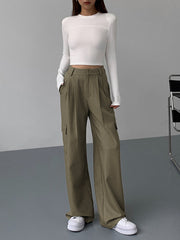 Leisure Pockets Pleated Wide Leg Pants