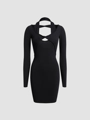 Keyhole Cutout Halter Bodycon Short Dress