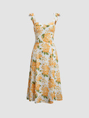 Sweet Osmanthus Floral Zip Up Midi Dress