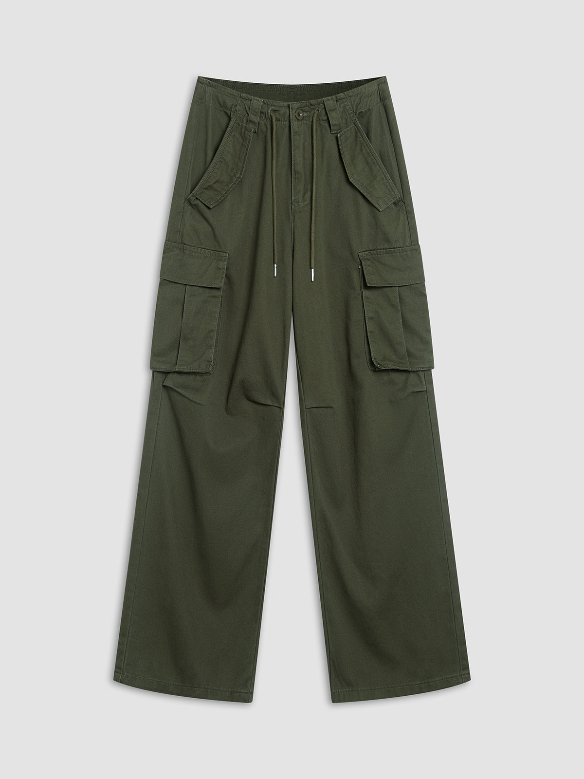 Solid Drawstring Cargo Parachute Straight Leg Pants