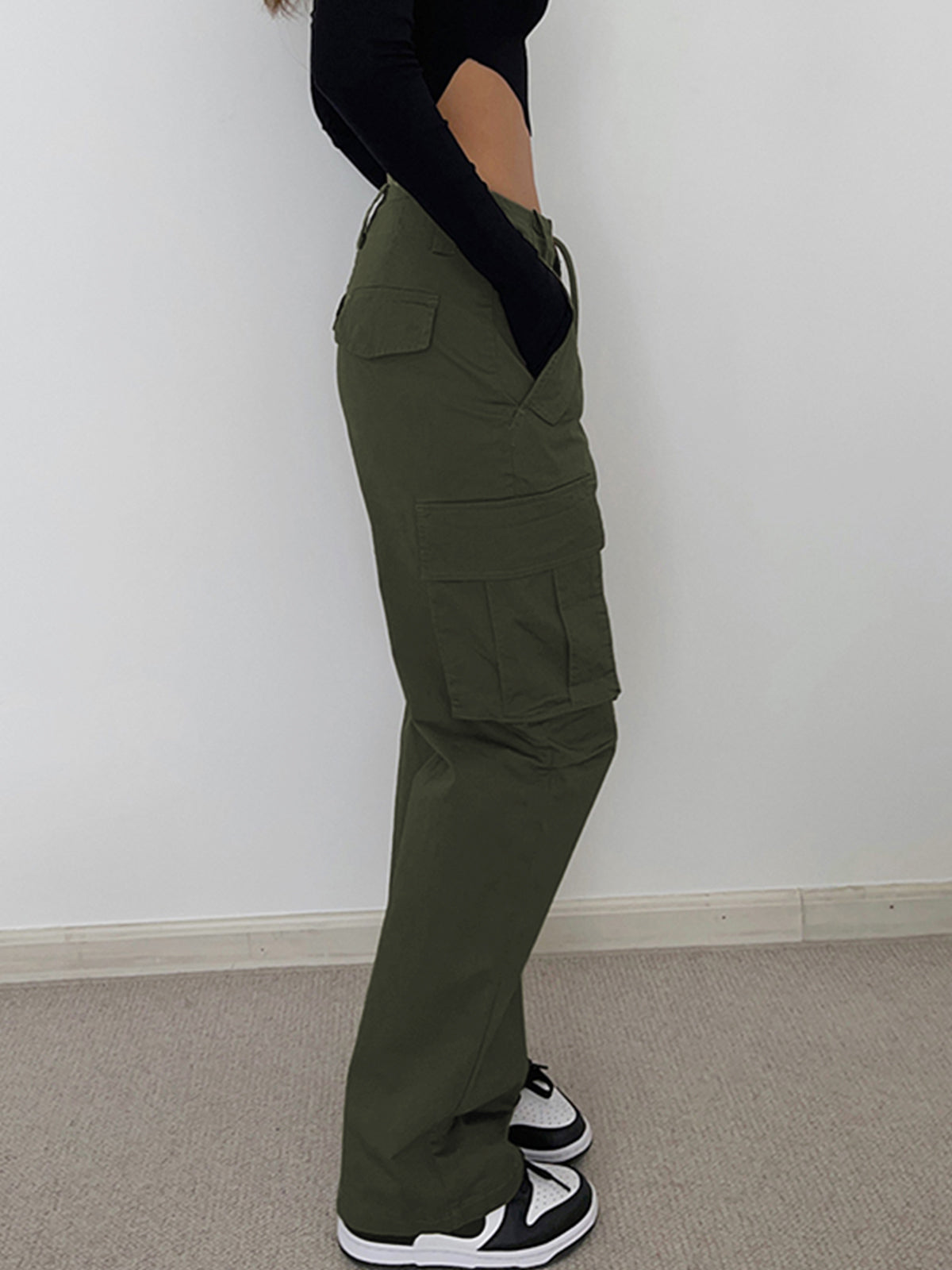 Solid Drawstring Cargo Parachute Straight Leg Pants