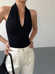 V-Neck Halter Open Back Tank Top