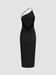 Asymmetrical Strap Open Back Midi Dress