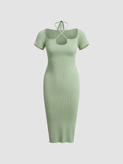 Front Cross Tie Back Knit Bodycon Midi Dress