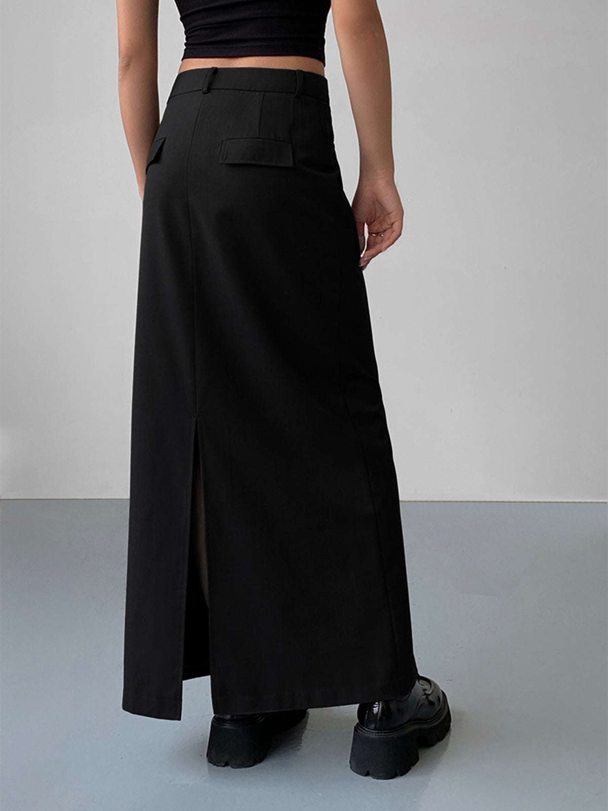 Leisure Solid Slit Long Skirt