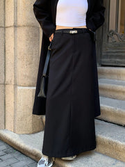 Leisure Solid Slit Long Skirt