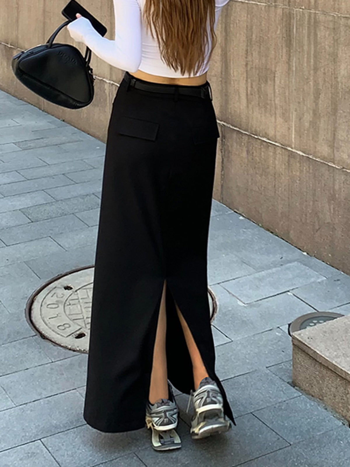 Leisure Solid Slit Long Skirt