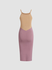 Two Tone Macaron Bodycon Strap Long Dress