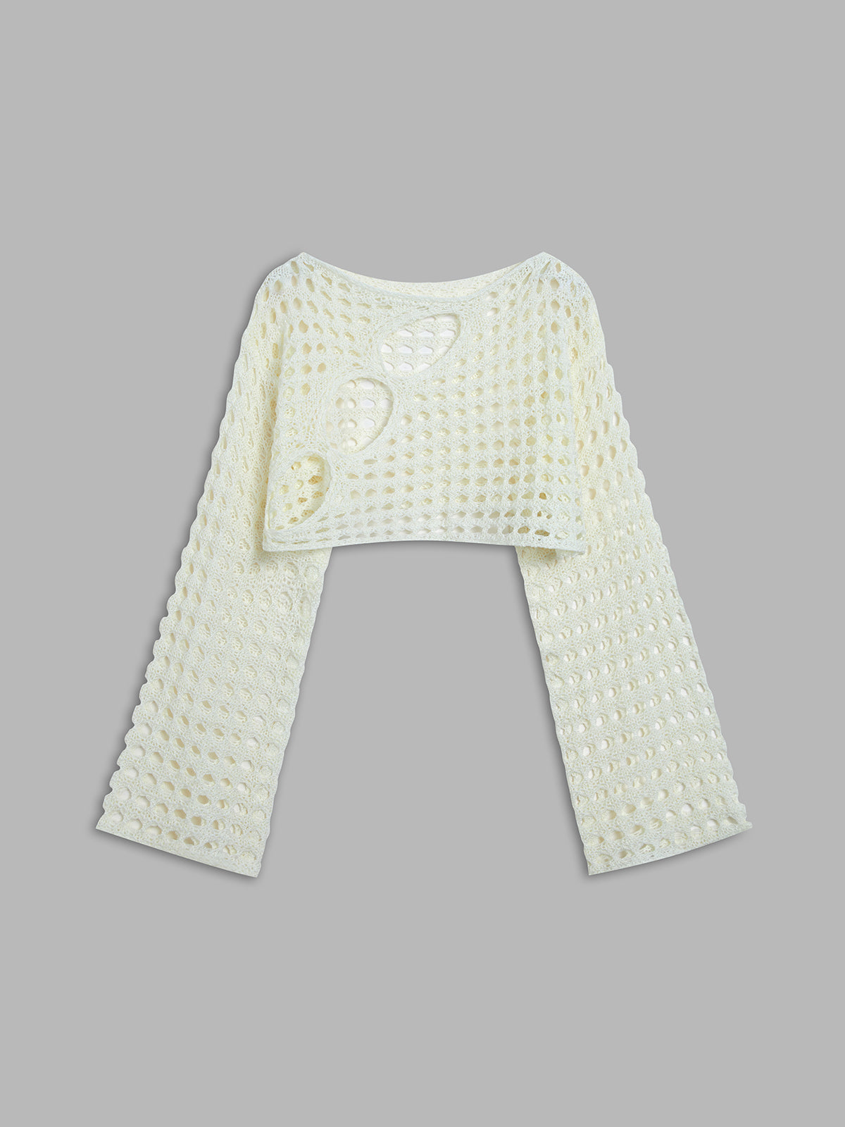 Solid Front Cutout Eyelet Crochet Crop Knit Top