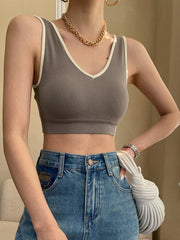 V-Neck Padded Crop Tank Top