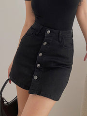 Button Up Black Denim Skort