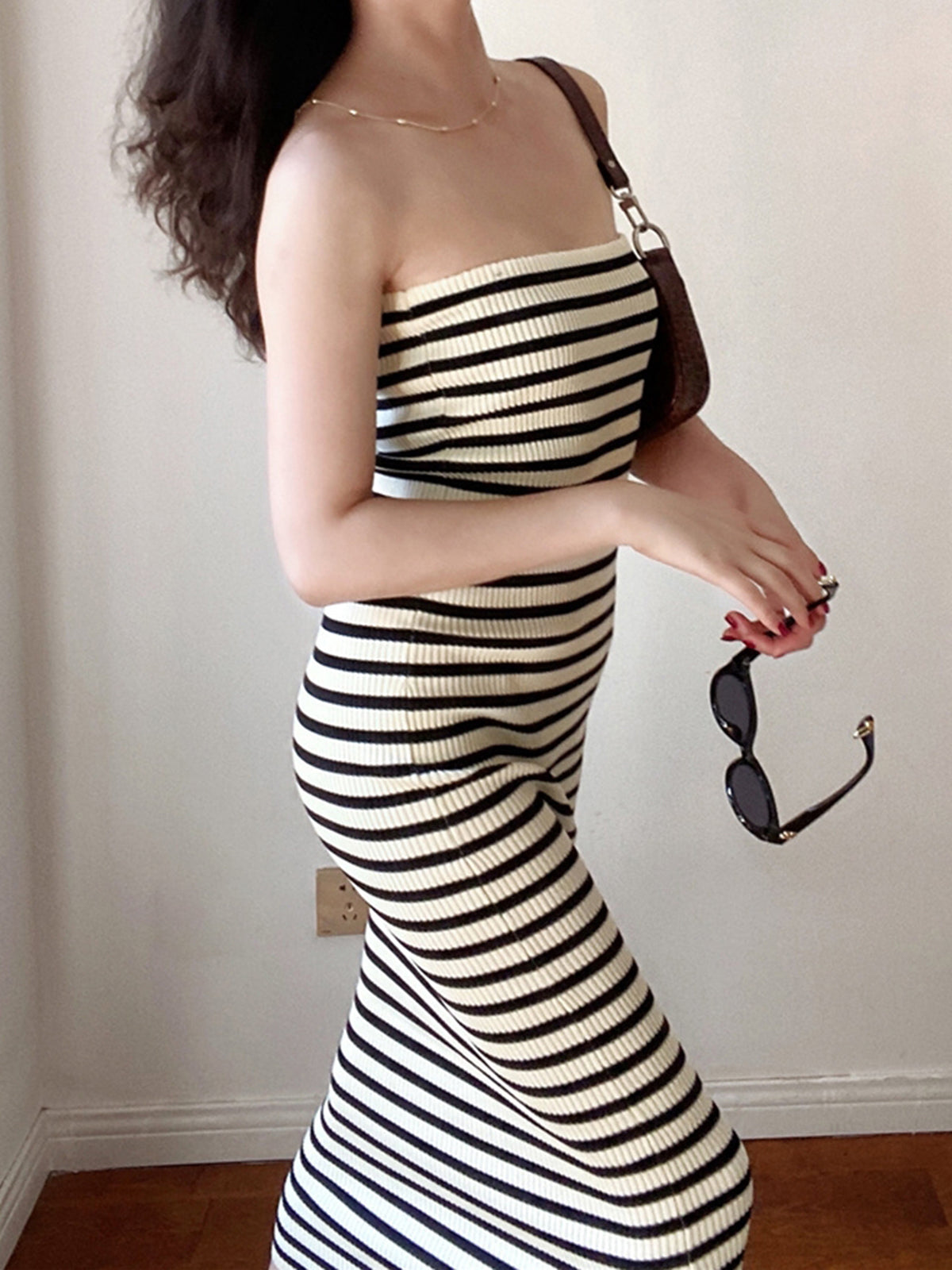 Stripe Strapless Tube Midi Dress