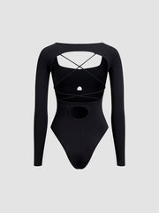 Solid Keyhole Back Cross Bodysuit