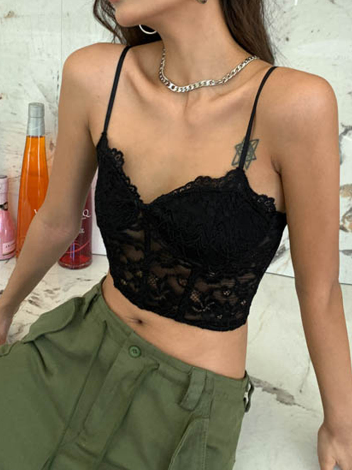 Lace Adjustable Strap Corset Crop Top