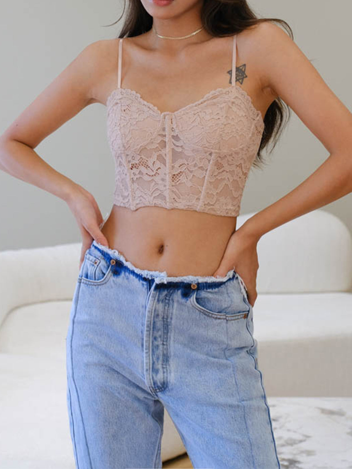 Lace Adjustable Strap Corset Crop Top