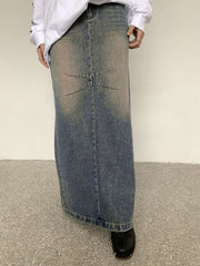 Vintage Back Slit Long Jean Skirt