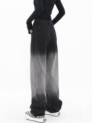 Gradient Black Denim Wide Leg Boyfriend Jeans