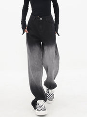 Gradient Black Denim Wide Leg Boyfriend Jeans