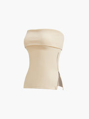 Zip Down Overfold Strapless Tube Top