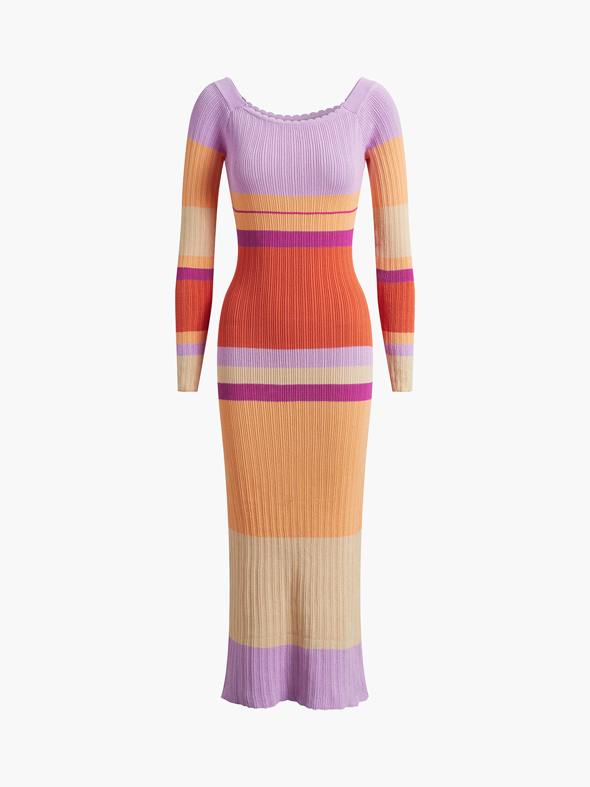 Macaron Melody Ribbed Knit Long Dress