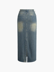 Vintage Back Slit Long Jean Skirt