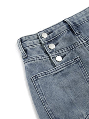 Back Buttons Denim Maxi Jean Skirt