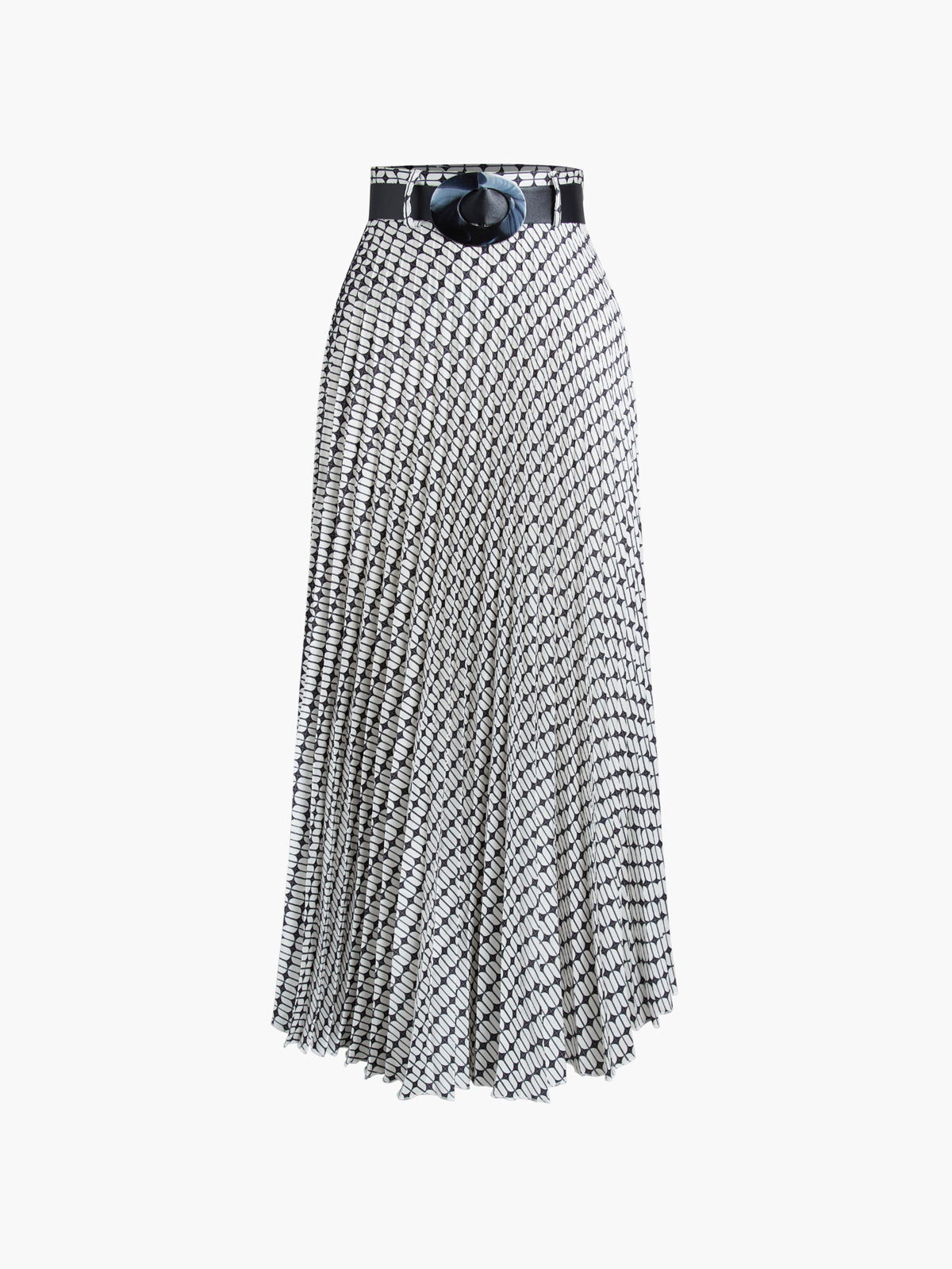 Monogram Pleated Belted Zip Up Maxi Skirt