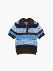 Sea Breeze Crochet Eyelet Polo Shirt