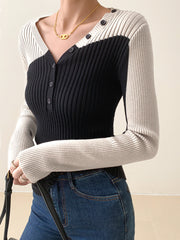 Two Tone Long Sleeve Knit Top