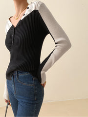 Two Tone Long Sleeve Knit Top