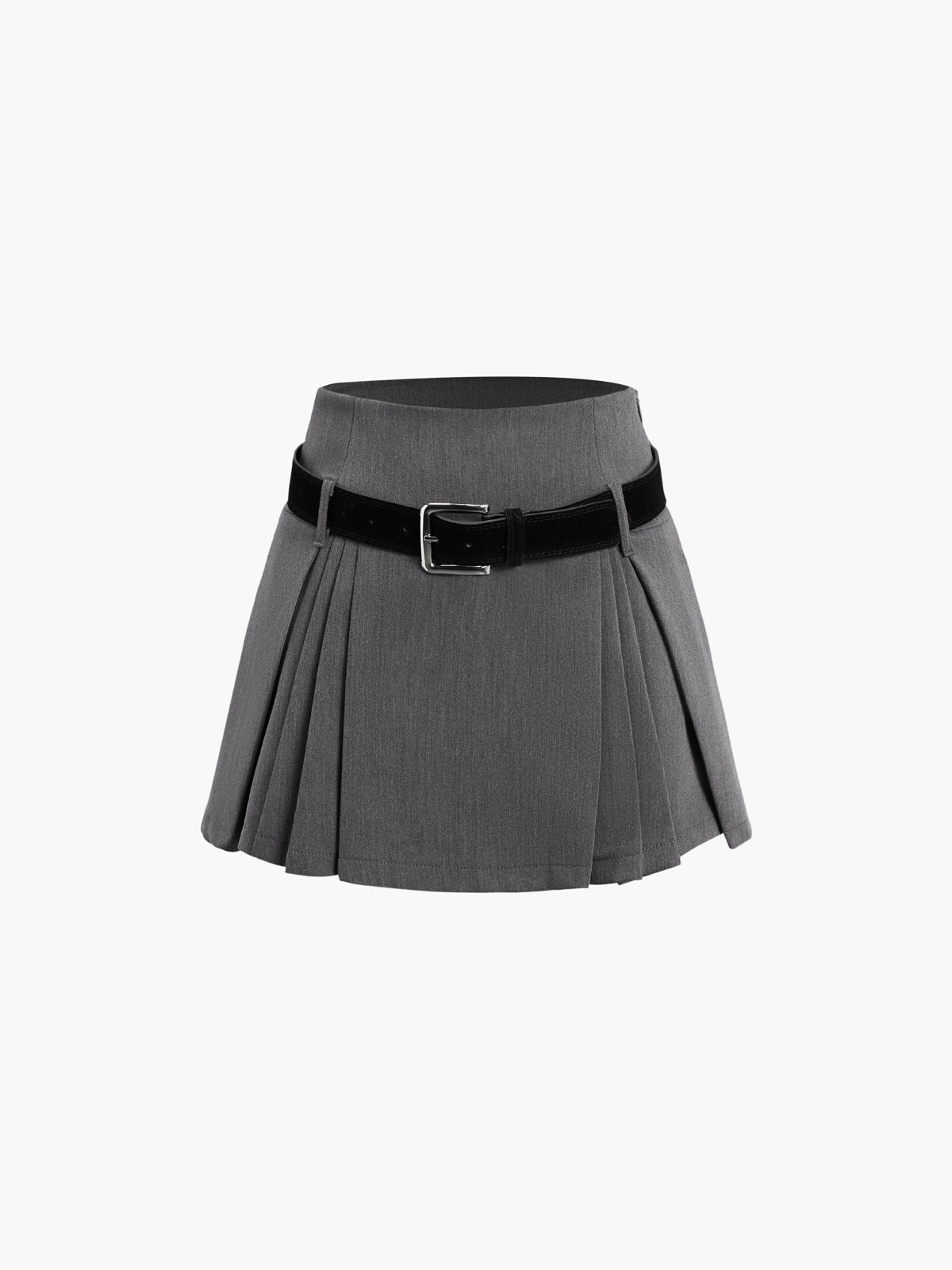 Solid Belted Pleated Zip Up Skirt