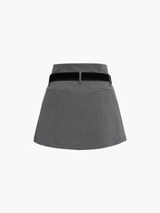 Solid Belted Pleated Zip Up Skirt