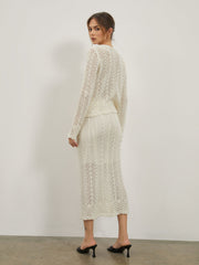 Eyelet Cable Knit Two Piece Skirt Set