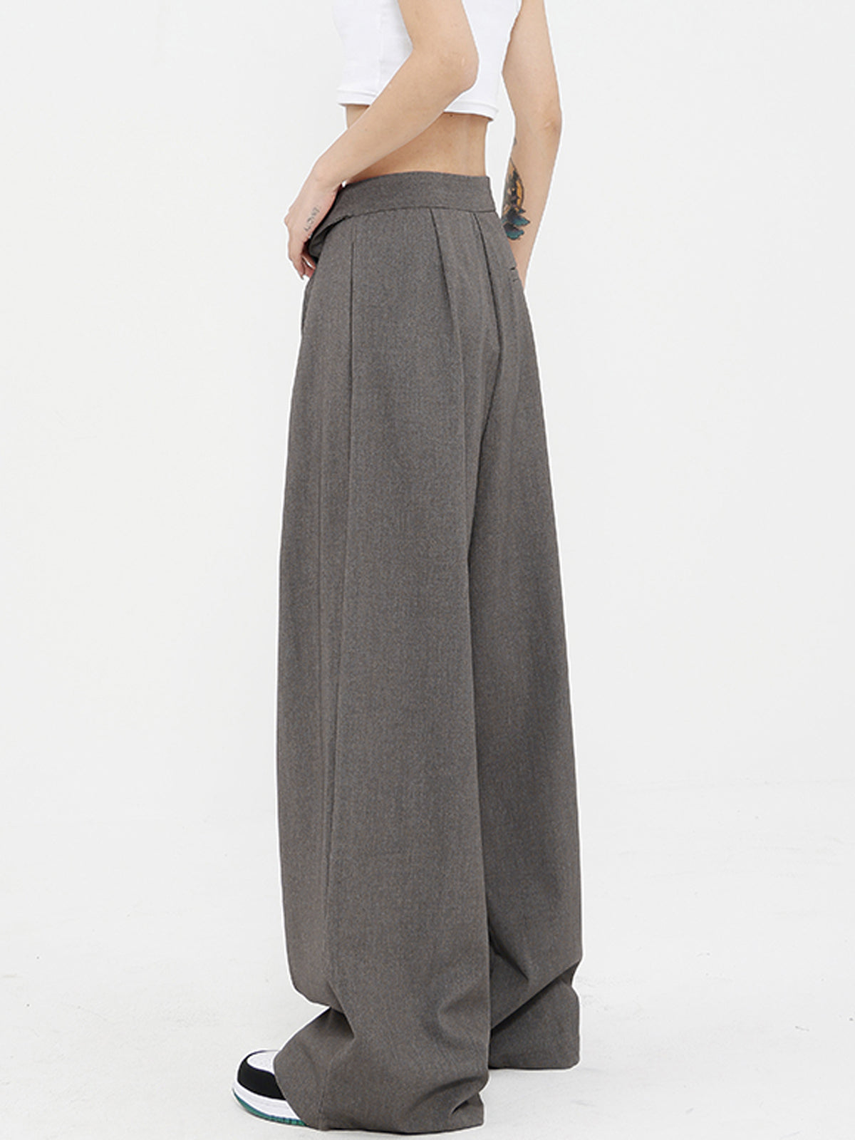 Tied Pleated Full Length Wide Leg Dress Pants