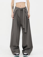 Tied Pleated Full Length Wide Leg Dress Pants