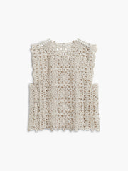 Notched Hem Floral Crochet Eyelet Tank Top