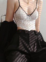 Contrast Trim Floral Lace Corset Crop Top