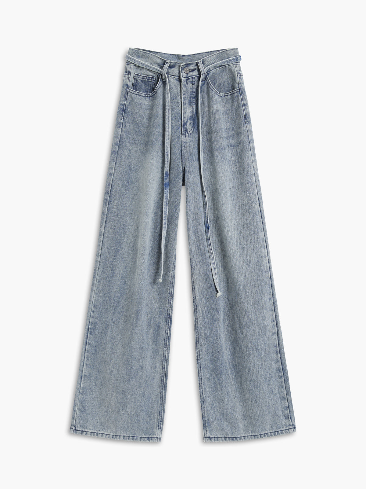 Tied Buttoned Denim Wide Leg Jeans