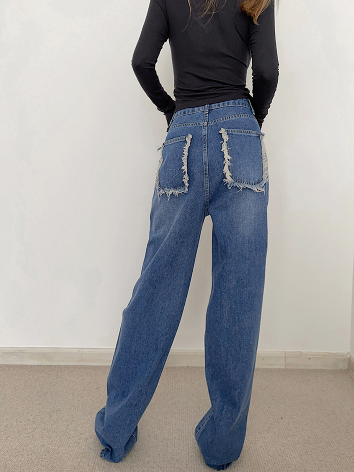 Raw Trim Pockets Straight Leg Pants