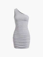 Asymmetrical Strap Ruched Bodycon Short Dress