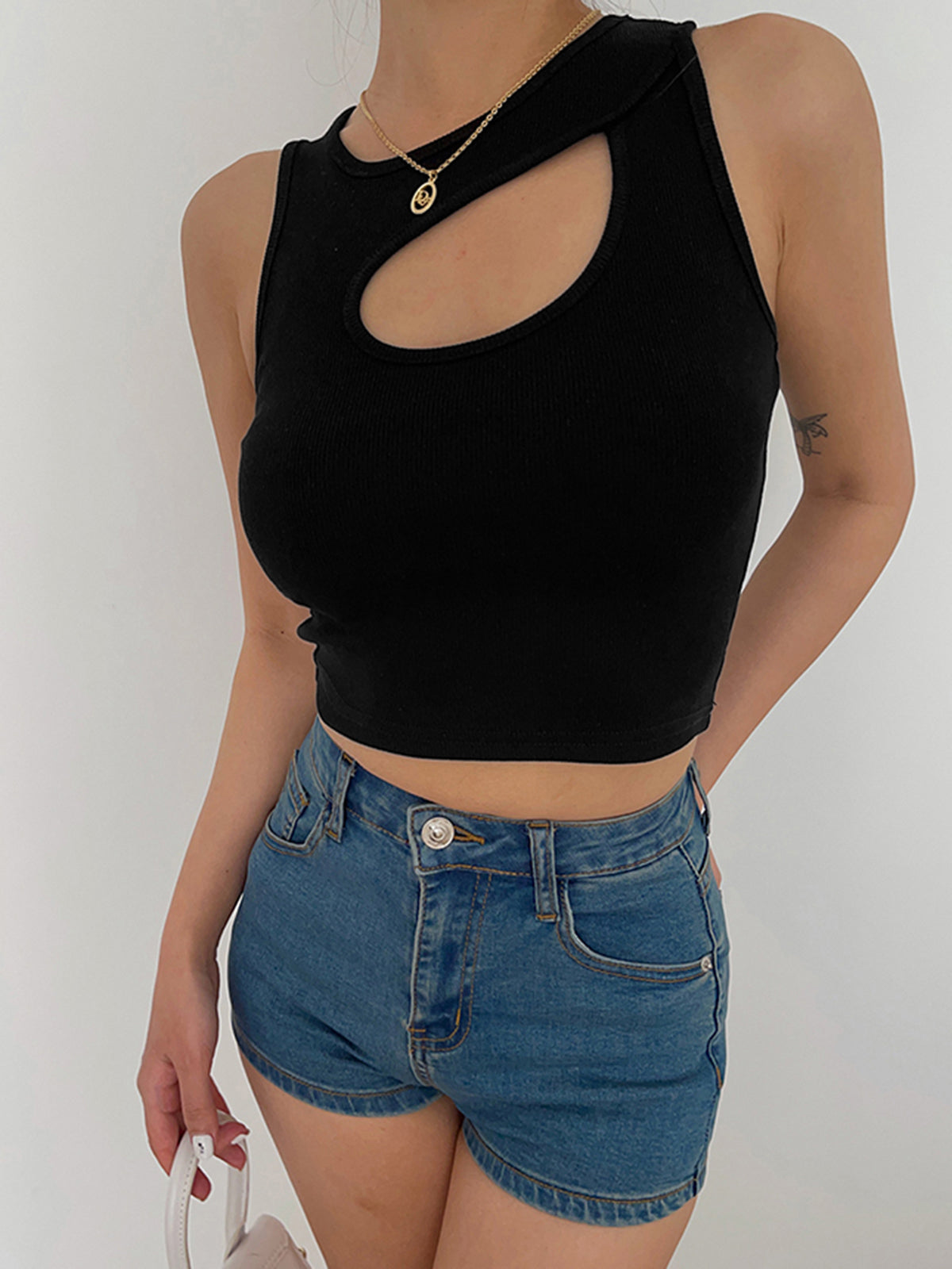 Asymmetrical Cutout Crop Tank Top