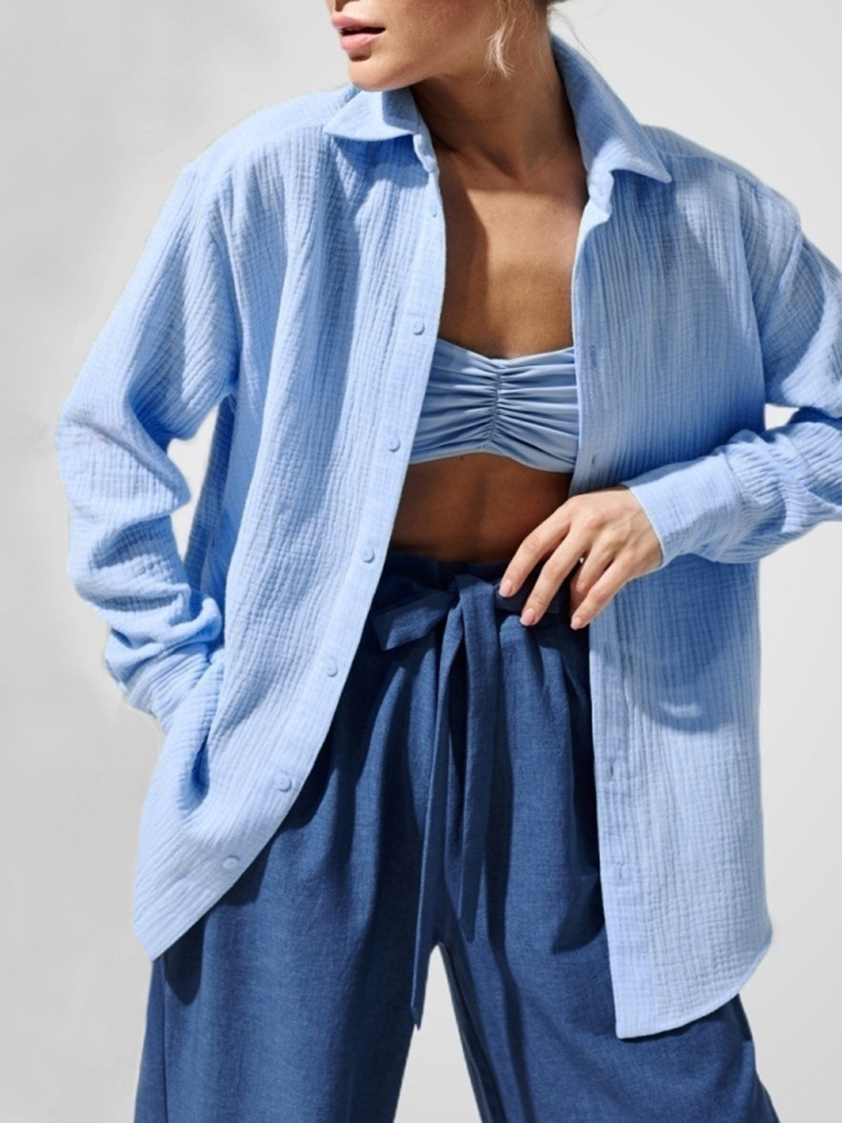 Textured Button Down Oversized Shirt