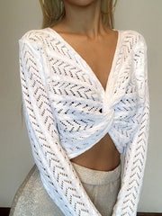 Twist Cable Knit Eyelet Crop Top