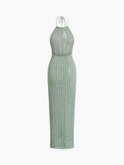 Cable Knit Open Back Halter Neck Long Dress