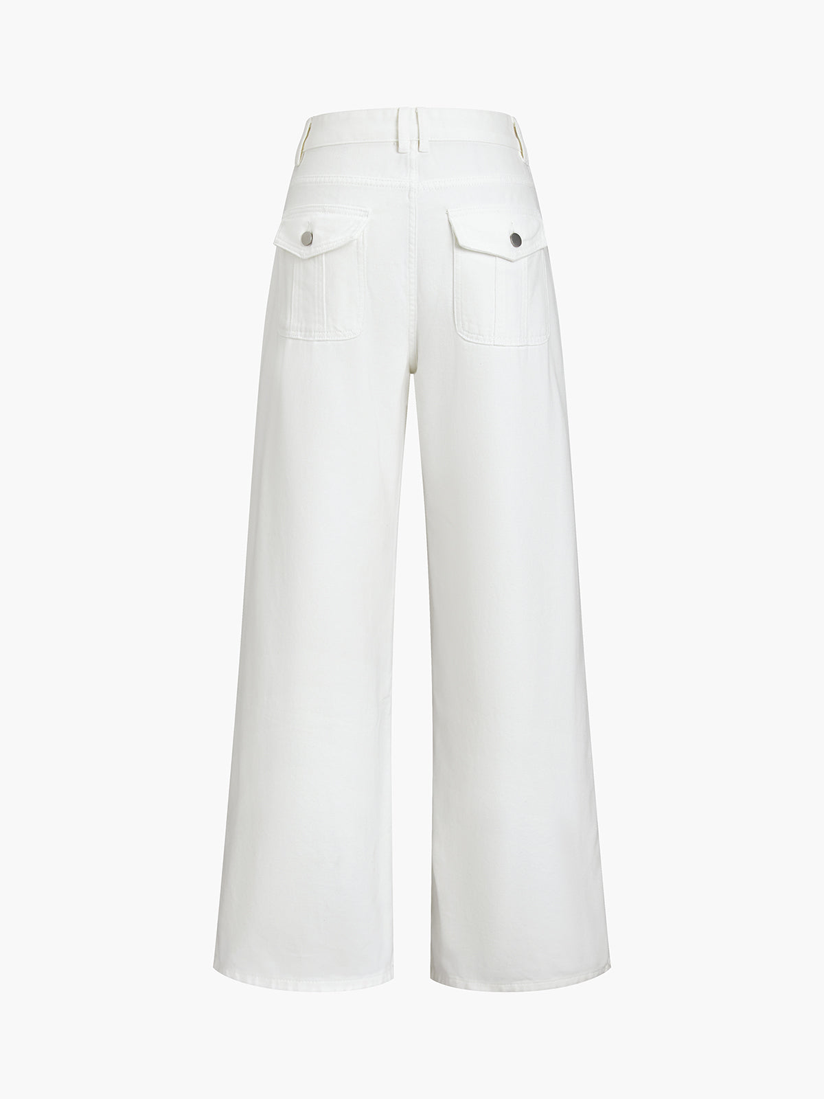 Buttoned White Denim Wide Leg Jeans