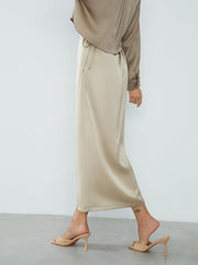 Front Tie Satin Long Skirt